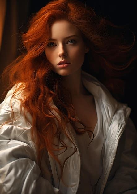 Premium Photo Closeup Woman Red Hair Wearing White Shirt Stunning