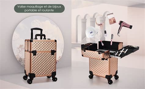 Valise Maquillage Malette Maquillage à roulettes Valise Manucure Grande