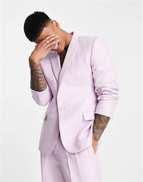 Asos Design Slim Suit Jacket In Lilac High Shine Shimmer Asos