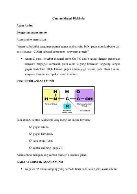 Catatan Materi Biokimia Asam Amino Catatan Materi Biokimia Asam Amino