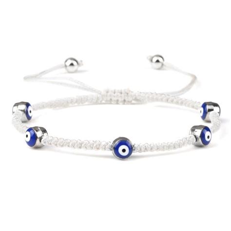 Bracelet porte bonheur turc bleu mauvais œil perles corde tressée