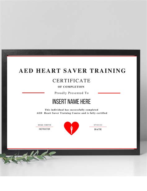 Aed Heart Training Certificate Cpr Editable Template Cpr Course