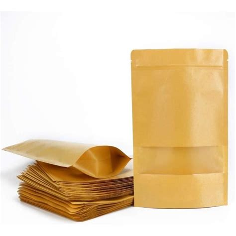 50 Pièces Sachet Kraft Alimentaire Sac Papier Kraft Avec Fenetre