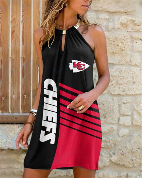 Kansas City Chiefs Summer Casual Metal Halter Neck Sleeveless Dress