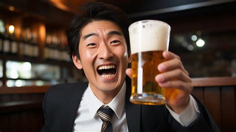 ビールで乾杯するサラリーマンフリー写真素材