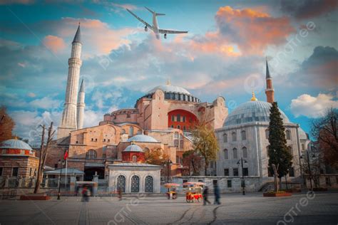 The Plane Is Flying Over Hagia Sophia Ayasofya Istanbul Photo