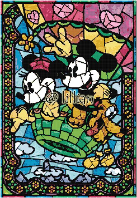 Stained Glass Art Mickey Minnie Mouse Air Balloon Cross Etsy