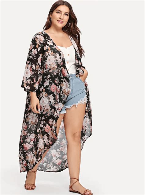 Plus Size Natalia Kimono Boho Plus Size Sheer Floral Kimono Plus