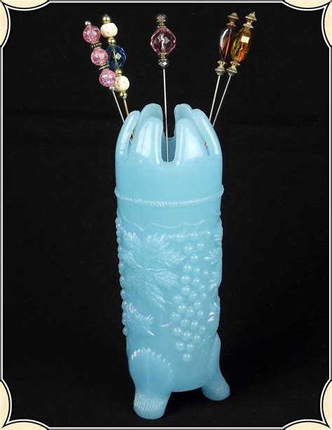 Bristol Blue Glass Hat Pin Holder For Storing Or Displaying Old West