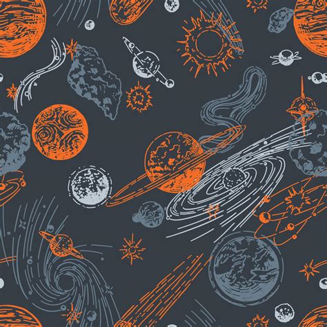 Cosmic Space Seamless Pattern Abstract Ornament Of Planets Stars Comets Asteroids Galaxies