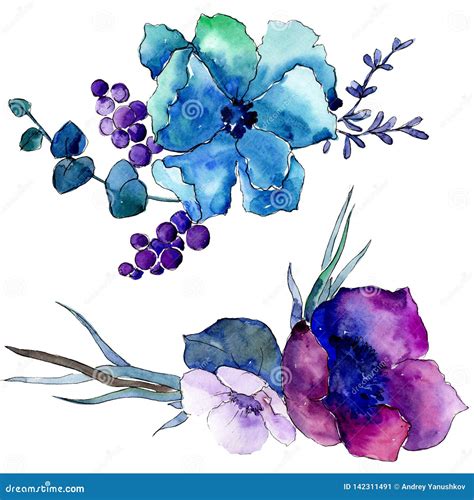 Bouquet Floral Botanical Flowers Watercolor Background Illustration Set Isolated Bouquet