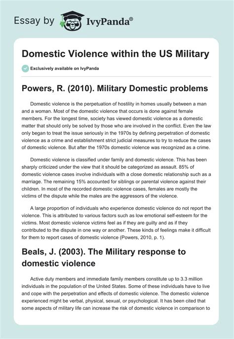 Domestic Violence Within The Us Military 1433 Words Essay Example