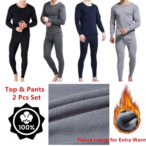 2pcs Mens Thermal Underwear Set Microfiber Fleece Long Johns Base Layer Top And Bottom Winter O