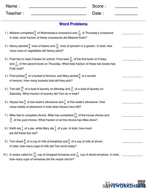 Fraction Word Problems Grade 2 Worksheet Digital Worksheets Library