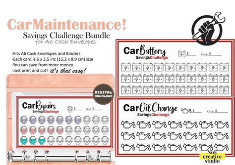 Car Maintenance Savings Challenge Bundle Printable Budget Etsy