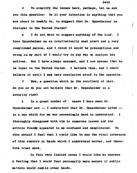 Testimony of Dr. Edward Teller in the Oppenheimer Hearing