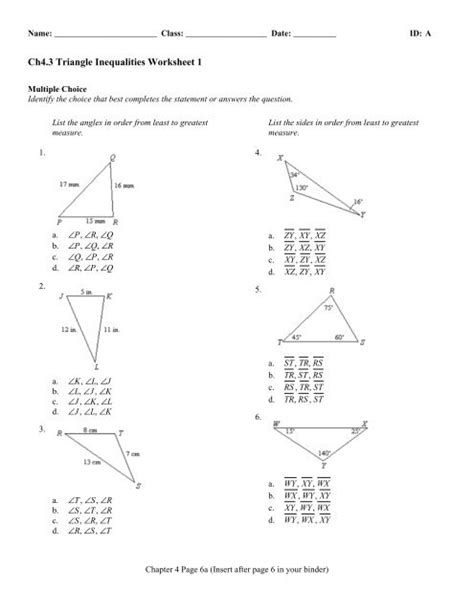 Triangle Inequality Theorem Worksheet E Streetlight