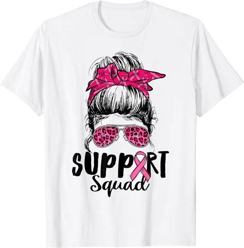 Support Squad Messy Bun Pink Warrior Breast Cancer Awareness T Shirt