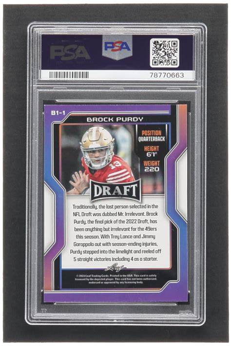 Brock Purdy Signed Leaf Draft Base Version Gold B Psa