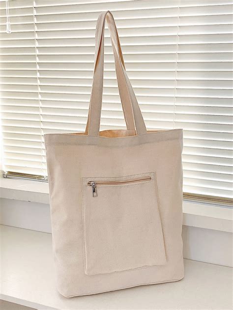 Minimalist Zipper Front Large Capacity Shopper Bag Canvas Shopper Bag