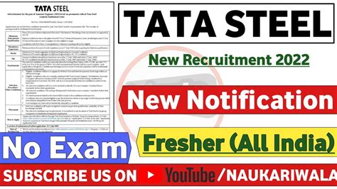 Tata Steel New Notification Out 2022 Fresher Latest Jobs