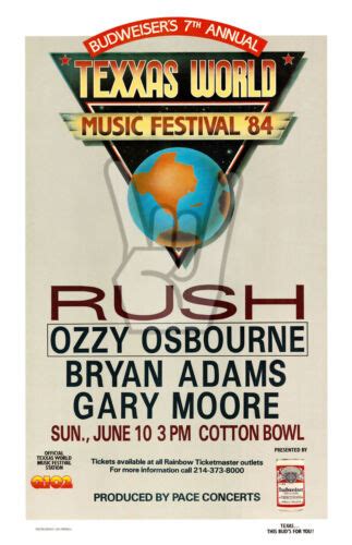 TEXXAS JAM 1984 CONCERT POSTER 11x17 RUSH OZZY OSBOURNE BRYAN ADAMS