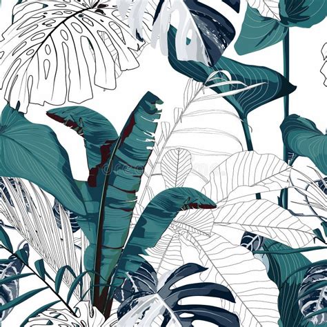 Fashionable Seamless Tropical Pattern With Tropical Bananas Monstera