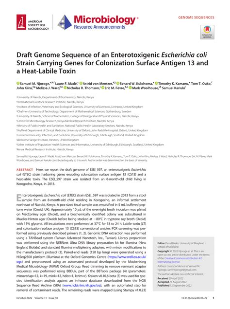 Pdf Draft Genome Sequence Of An Enterotoxigenic Escherichia Coli