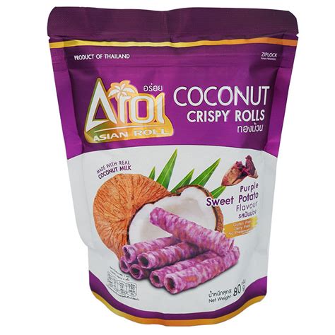 Aroi Coconut Crispy Rolls Purple Sweet Potato Flavour 80g Tops Online