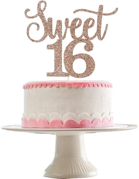 Rose Gold Glittery Sweet 16 Cake Topper 16th Birthday