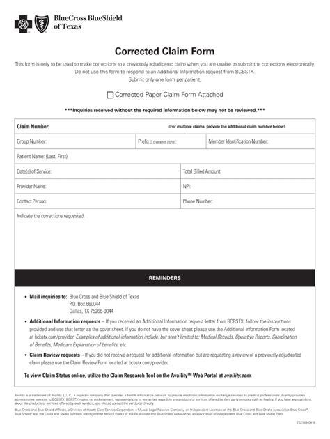 Fillable Online Corrected Claim Form Bcbstx Fax Email Print