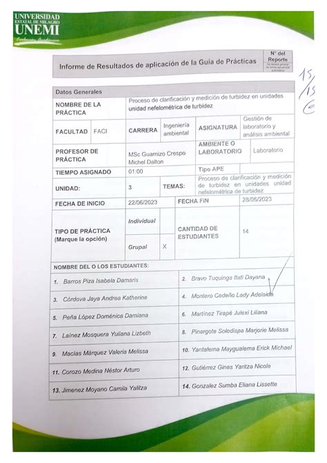 S9 Trabajo De Practica Experimental Grupo 3 Informe De Resultados De