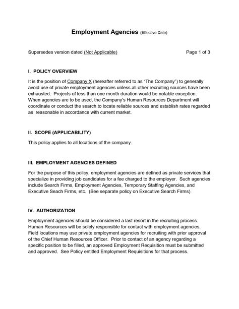 Employment Agencies Usage Policy | Document Template