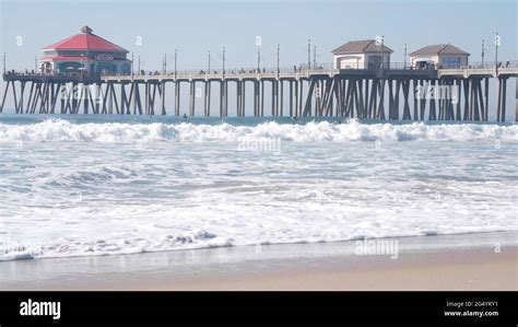 Huntington Beach California Usa Dec People Surfing In Ocean