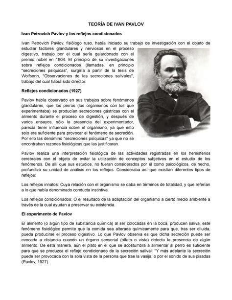 Teoría De Ivan Pavlov TeorÍa De Ivan Pavlov Ivan Petrovich Pavlov Y