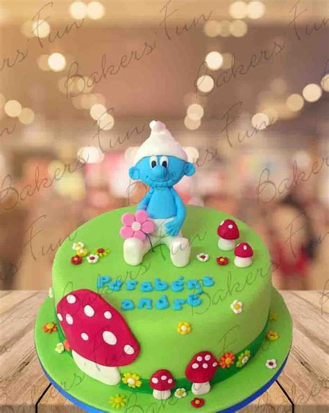 Cute Little Smurf Birthday Fondant Cake Bakersfun