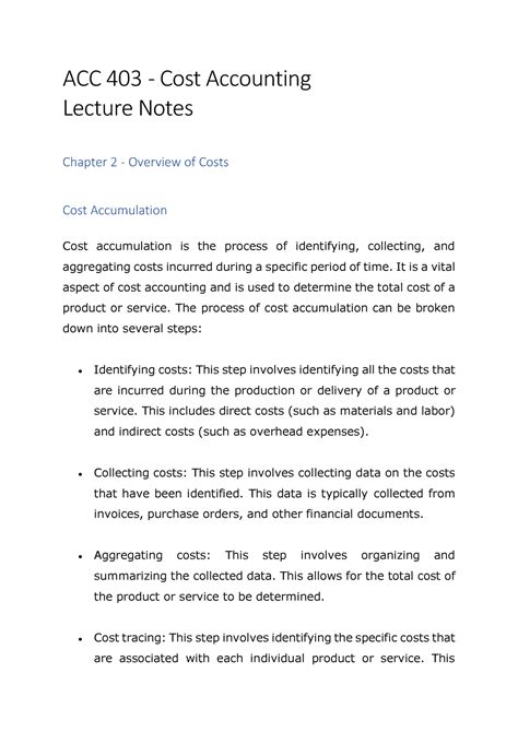 Acc Chapter Lecture Notes Acc Cost Accounting Lecture