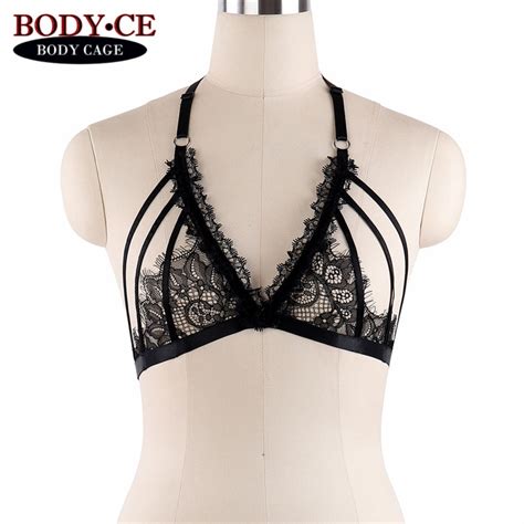 BODY CAGE Womens Fashion Lace Sheer Bondage Cage Halter Bra Strappy