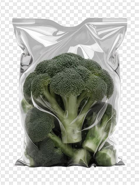 Premium Psd A Bag Of Broccoli Sits In A Clear Bag