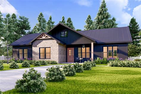 Bed New American Ranch Home Plan With Clustered Bedrooms Wnt