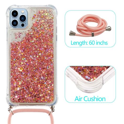 Backcover Hoes Met Koord Iphone Pro Max Glitter Rose Goud