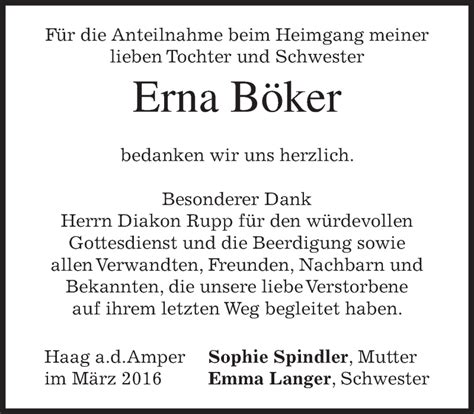 Traueranzeigen Von Erna B Ker Trauer Merkur De