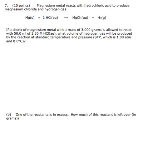 Solved 7 10 Points Magnesium Metal Reacts With