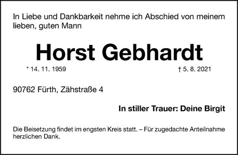 Traueranzeigen Von Horst Gebhardt Trauer Nn De