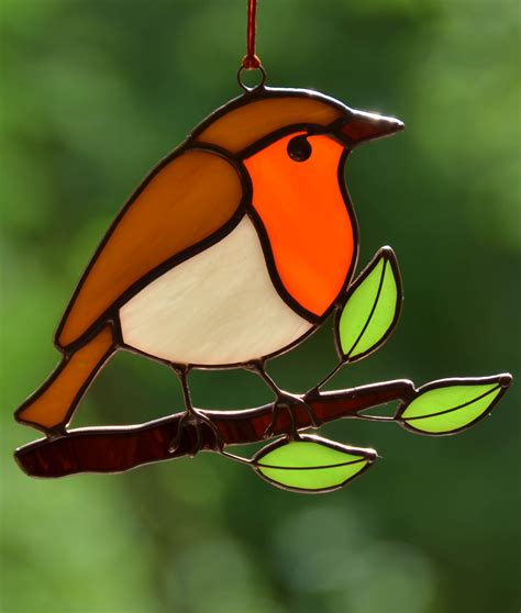 Stained Glass Bird Robin Suncatcher For Window Wall Hanging Etsy Pájaros De Vidrio De Color