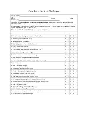 Fillable Online Parent Referral Form For Gifted Program Fax Email Print