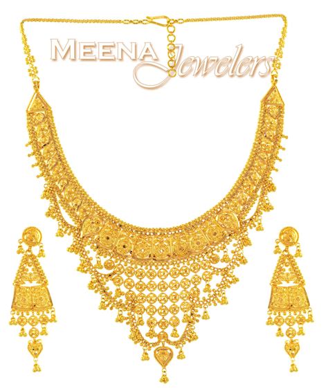 22Kt Gold Jewelry Set (Necklace and Earrings) - StGo1624 - 22 Kt gold ...