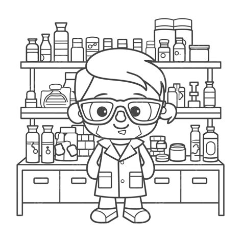 Character Of Chemist Coloring Pages In The Shop Coloring Book Outline