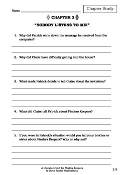 Literature Unit FINDERS KEEPERS Emily Rodda Novel Study Worksheets