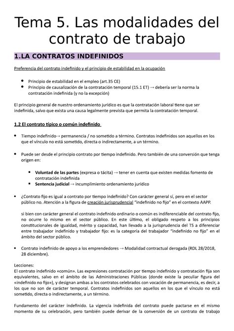 TEMA 5 Las Modalidades Del Contrato De Trabajo Tema 5 Las